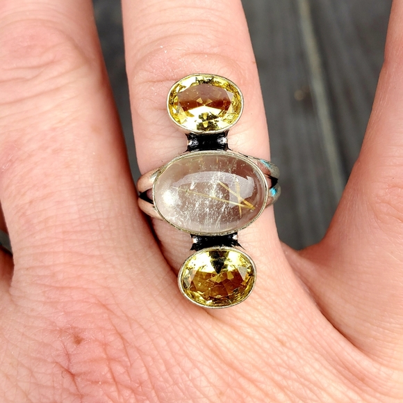 New Golden Rutile and Citrine 925 Silver Ring. - Picture 7 of 16
